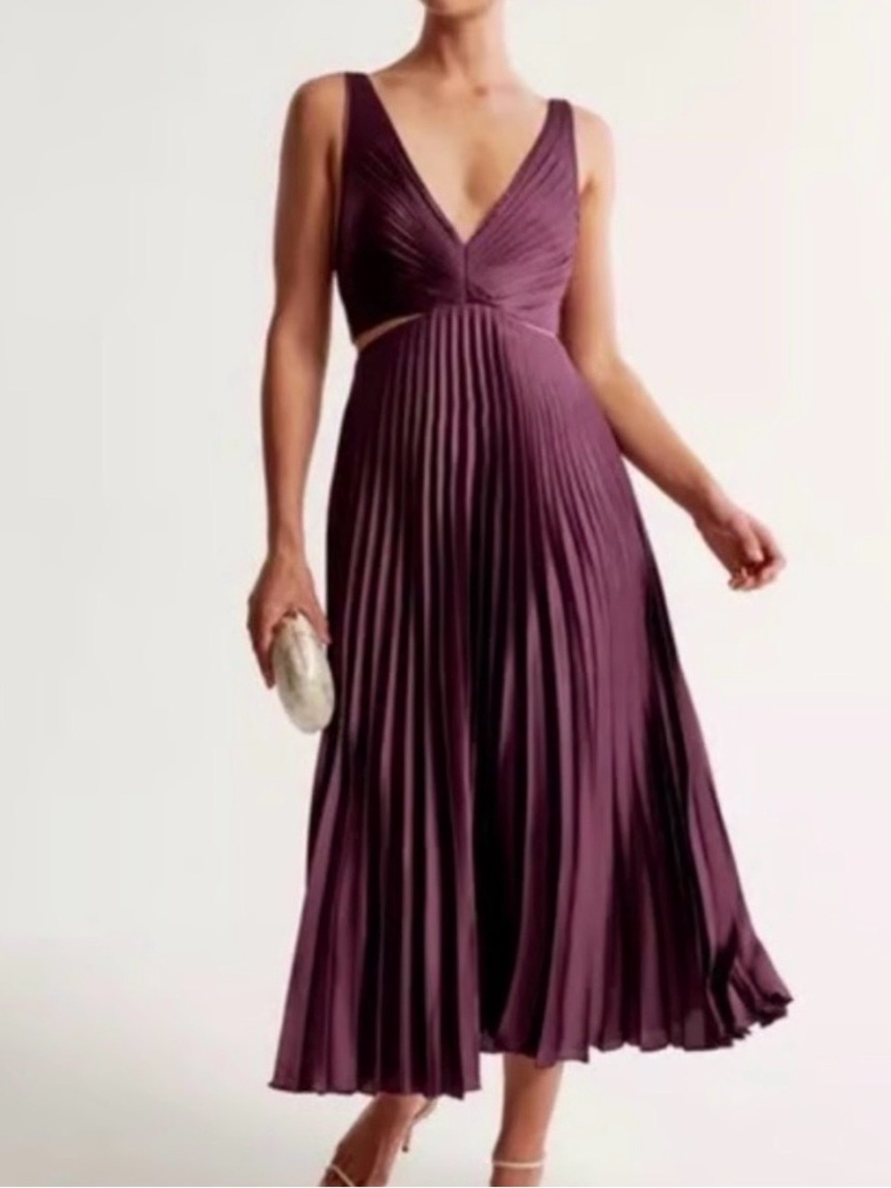 Abercrombie & Fitch Plum V-Neck Pleated Midi Dress